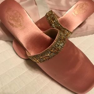 Pink satin slip on mules